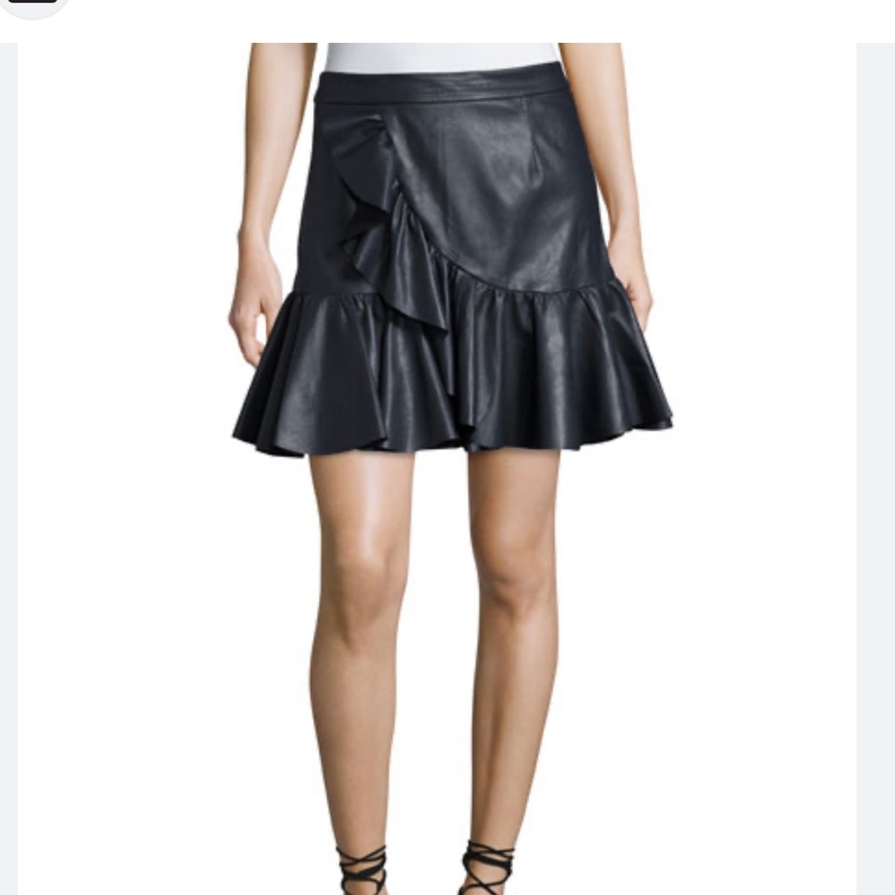 Rebecca Taylor vegan leather ruffle skirt size 6 new with tags navy blue color